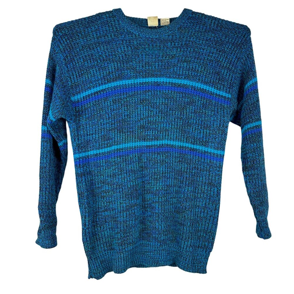 Ivy Club Mens Striped Sweater Big 2X Blue Black Crewneck Long Sleeve Knit
